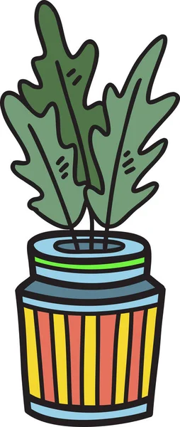 Plantas Desenhadas Mão Vasos Listras Verticais Ilustração Isolada Fundo — Vetor de Stock