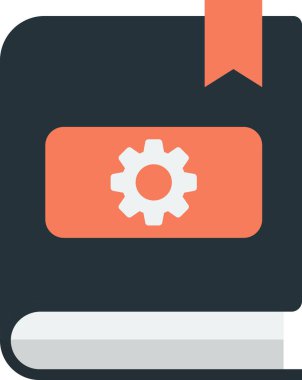 arkaplanda izole edilmiş en az biçimdeki kitap ve vites resimlemesi