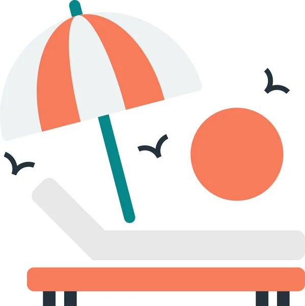 Beach Beds Umbrellas Illustration Minimal Style Isolated Background — Stock Vector