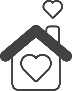 Arka planda çok az izole edilmiş şirin ev ve kalp çizimi