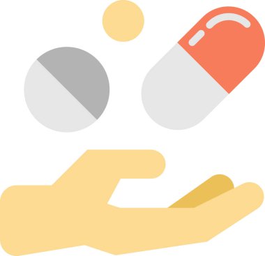 Arka planda en az düzeyde izole edilmiş hap ve el illüstrasyonları