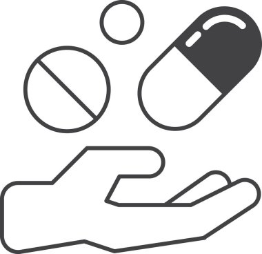 Arka planda en az düzeyde izole edilmiş hap ve el illüstrasyonları