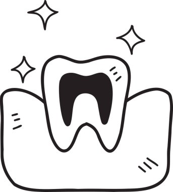 El çizimi dişler ve diş etleri arka planda izole edilmiş.