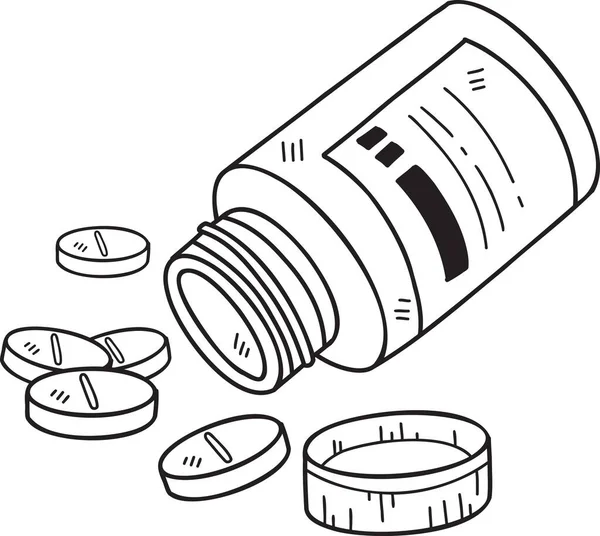 Pillole Disegnate Mano Bottiglie Medicina Illustrazione Isolata Sfondo — Vettoriale Stock