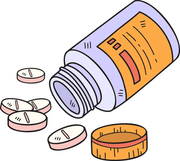 Kézzel Rajzolt Tabletták Gyógyszeres Palackok Illusztráció Elszigetelt Háttér — Stock Vector