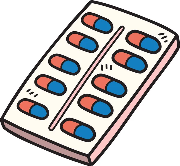 Pillole Disegnate Mano Sulla Scatola Pillola Illustrazione Isolata Sfondo — Vettoriale Stock