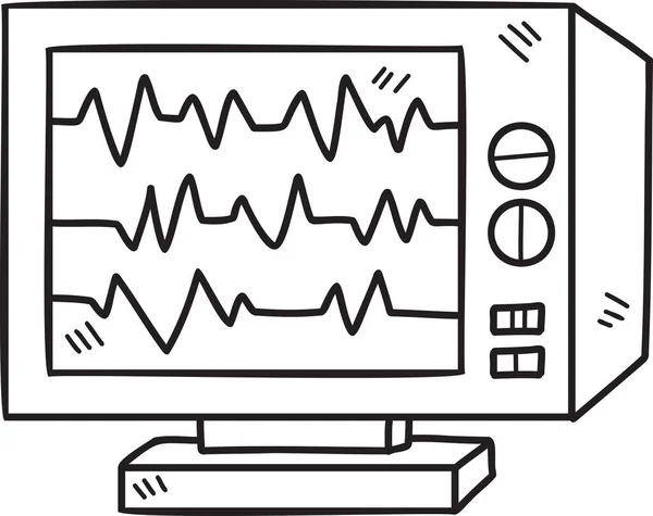 Hand Drawn Computer Monitor Pulse Illustration Isolated Background — Stock Vector
