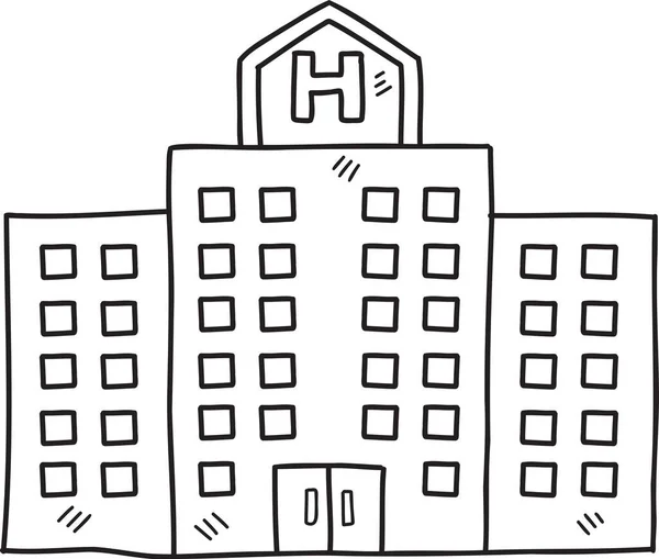 Handgezeichnete Illustration Des Krankenhausgebäudes Isoliert Auf Dem Hintergrund — Stockvektor