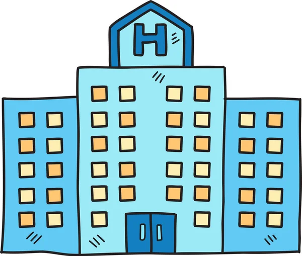 Hand Ritade Sjukhus Byggnad Illustration Isolerad Bakgrunden — Stock vektor
