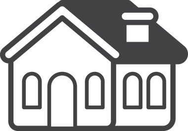 Arka planda izole edilmiş asgari biçimdeki gable çatı bina resimlemesi