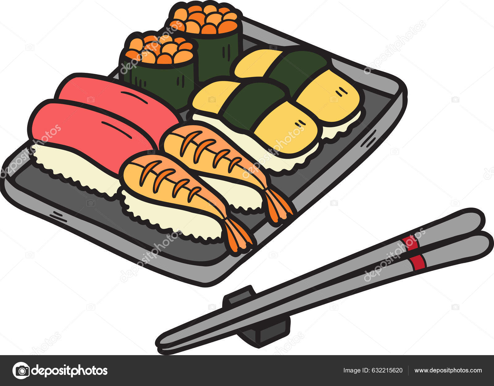 Käsin Piirretty Sushi Syömäpuikot Kiinalainen Japanilainen Ruoka Kuva  Eristetty Taustalla — kuvapankkivektori ©toonsteb 632215620