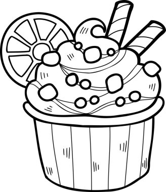 El çizimi fincan dondurma ve limon çizimi arka planda izole