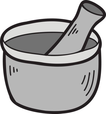 El yapımı Çin bitkisi öğütücü Çin ve Japon yemek çizimleri arka planda izole edilmiş.