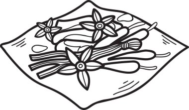 El yapımı Çin bitkileri. Çin ve Japon yemek çizimleri. Arka planda izole edilmiş.