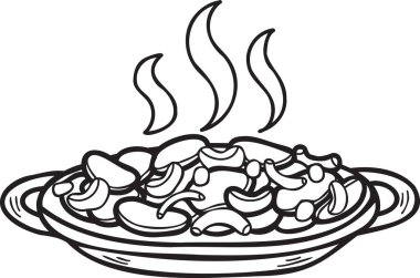 El yapımı kızarmış sebzeler Çin ve Japon yemek çizimleri arka planda izole edilmiş.