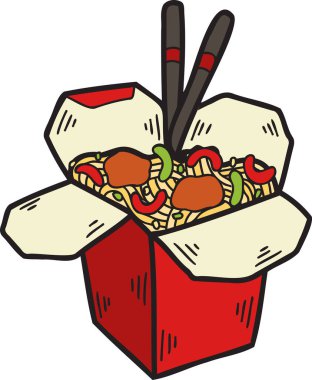 El yapımı hazır şehriyeler Çin ve Japon yemek çizimleri arka planda izole edilmiş.