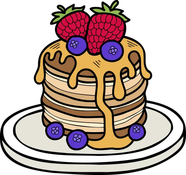 Hand Drawn Pancakes Honey Strawberries Illustration Isolated Background — Stock Vector