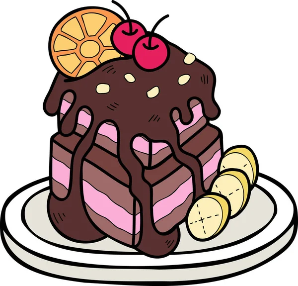 Gâteau Chocolat Dessiné Main Avec Illustration Citron Isolé Sur Fond — Image vectorielle