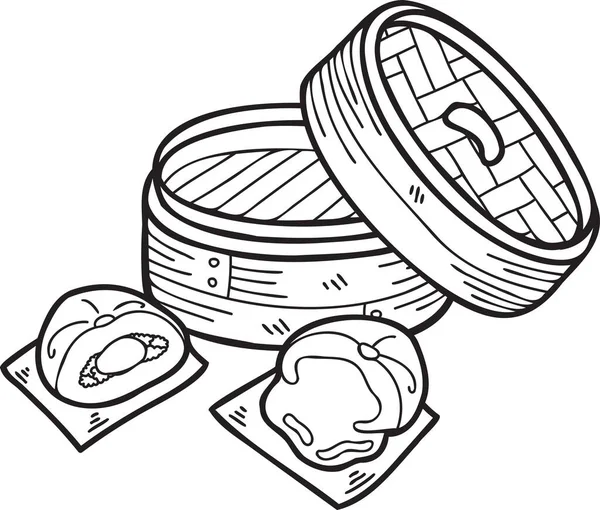 手拉式蒸包与竹盘 中日食品图解分离背景 — 图库矢量图片