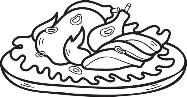 手描き七面鳥プレート中国料理と日本料理のイラストを背景に孤立 — ストックベクタ