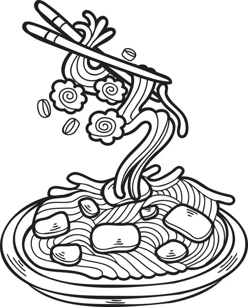 Χέρι Ζωγραφισμένα Noodle Κινεζική Και Ιαπωνική Απεικόνιση Τροφίμων Απομονώνονται Στο — Διανυσματικό Αρχείο
