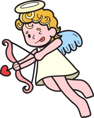 Hand Drawn Cupid arka planda izole edilmiş bir ok çizimi çekiyor