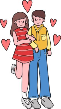 El çizimi arka planda el ele tutuşan erkek ve kadın resimleri izole edilmiş.