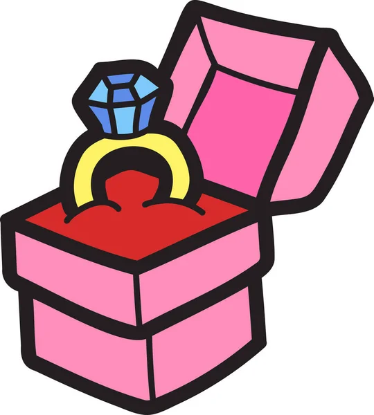 Ručně Kreslený Diamantový Prsten Krabici Ilustrace Izolované Pozadí — Stockový vektor