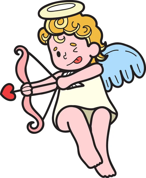 Disegnato Mano Cupido Sta Tirando Una Freccia Illustrazione Isolata Sfondo — Vettoriale Stock