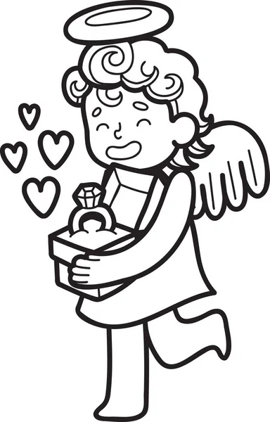 Cupidon Dessiné Main Illustration Bague Fiançailles Isolé Sur Fond — Image vectorielle