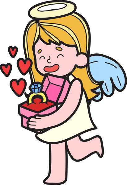 Cupidon Dessiné Main Illustration Bague Fiançailles Isolé Sur Fond — Image vectorielle