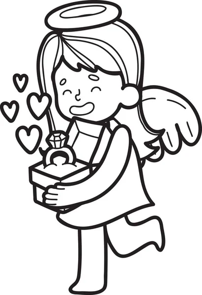 Dibujado Mano Cupido Anillo Compromiso Ilustración Aislada Sobre Fondo — Archivo Imágenes Vectoriales