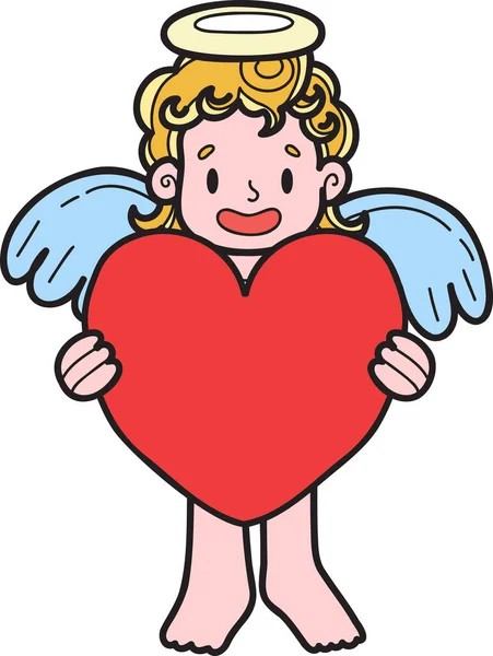 Cupido Desenhado Mão Com Ilustração Coração Isolado Fundo — Vetor de Stock