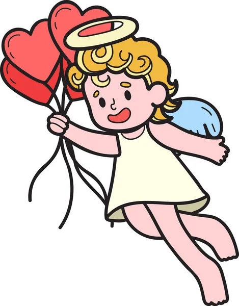 Cupido Dibujado Mano Con Ilustración Globos Cardíacos Aislados Sobre Fondo — Archivo Imágenes Vectoriales