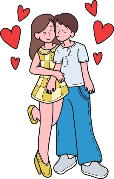 Ręcznie Rysowane Mężczyzna Całowanie Kobieta Policzek Ilustracja Odizolowany Tle — Wektor stockowy