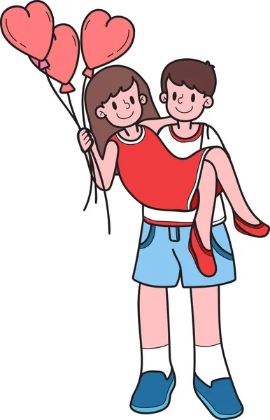 Χέρι Drawn Άνδρας Και Γυναίκα Κρατώντας Την Καρδιά Σχήμα Μπαλόνια — Διανυσματικό Αρχείο