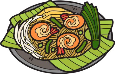 Arka planda El Çizimi Tayland veya Tayland yemek illüstrasyonu izole