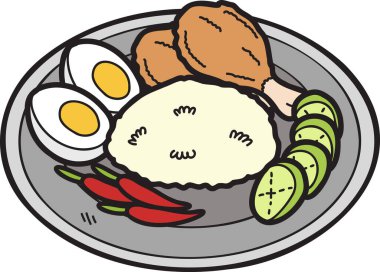 El yapımı kızarmış tavuk pilavı ya da arka planda izole edilmiş Tayland yemekleri.