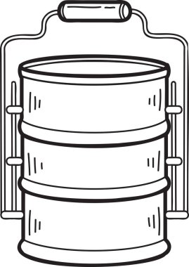 El yapımı Thai Tiffin ve Tayland yemek çizimleri arka planda izole edilmiş.