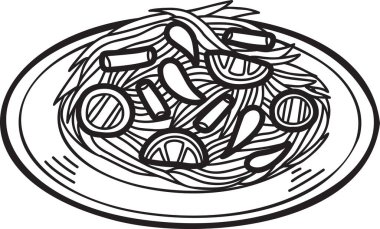 El yapımı papaya salatası ve arka planda Tayland yemeği çizimi.