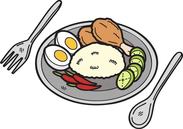 手绘炸鸡饭或泰国菜图解分离背景 — 图库矢量图片