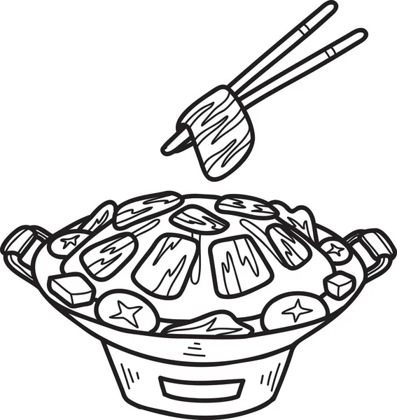 手绘Moo Kra Ta烤猪肉或背景孤立的泰国菜插图 — 图库矢量图片