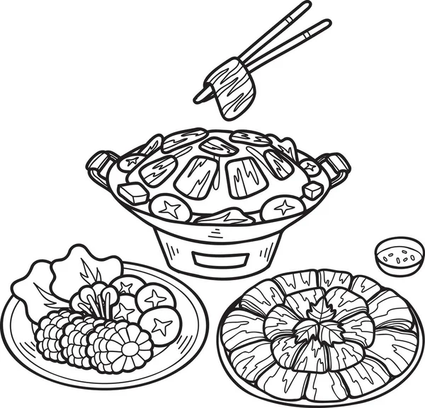 Hand Drawn Moo Kra Grilled Pork Thai Food Illustration Isolated — Stock Vector