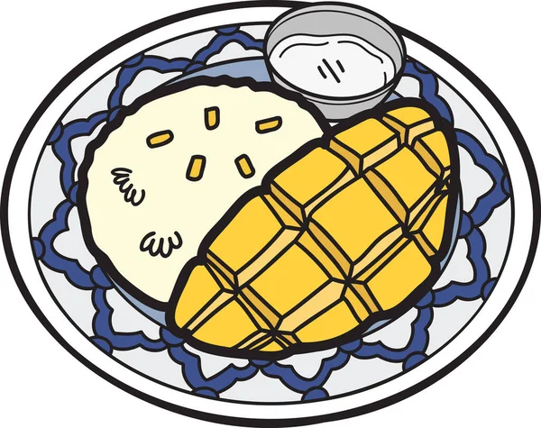 าวเหน ยวมะม วงวาดด วยม อภาพประกอบอาหารไทย — ภาพเวกเตอร์สต็อก