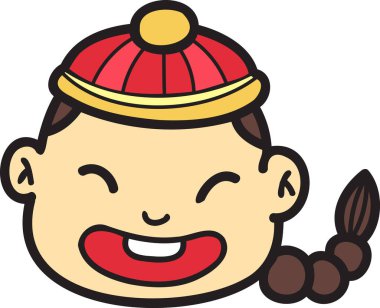 El çizimi Çinli çocuk arka planda izole edilmiş mutlu bir illüstrasyon.