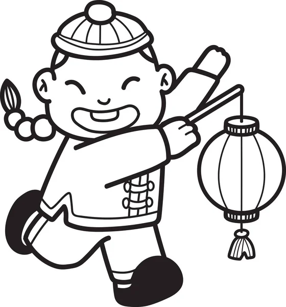 Hand Drawn Chinese Boy Lantern Illustration Isolated Background — Stock Vector