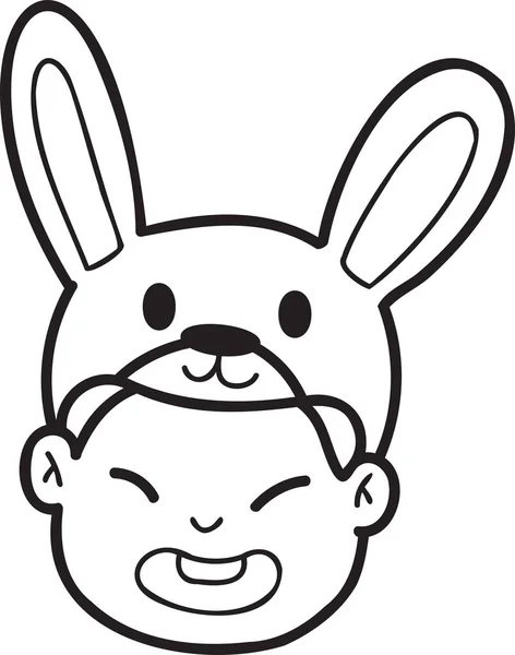Hand Drawn Chinese Boy Rabbit Hat Illustration Isolated Background — Stock Vector