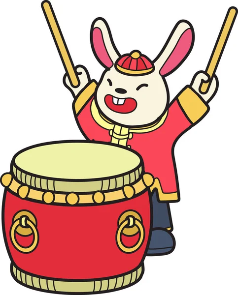 Hand Drawn Chinese Rabbit Drum Illustration Isolated Background — Stock Vector