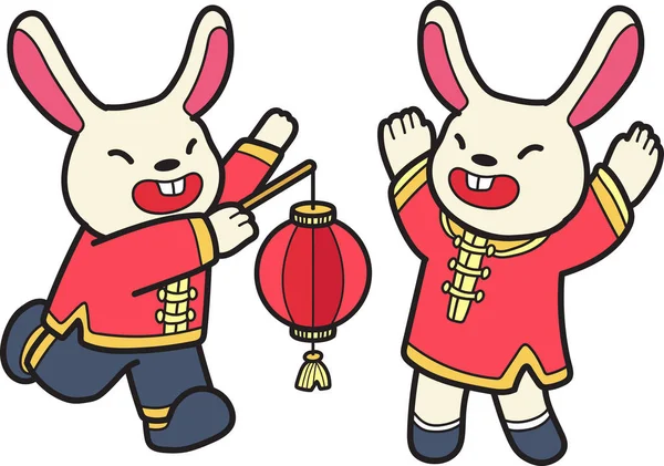 Hand Drawn Chinese Rabbit Lantern Illustration Isolated Background — Stock Vector