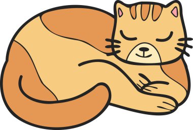 Hand Drawn sleeping striped cat illustration in doodle style isolated on background